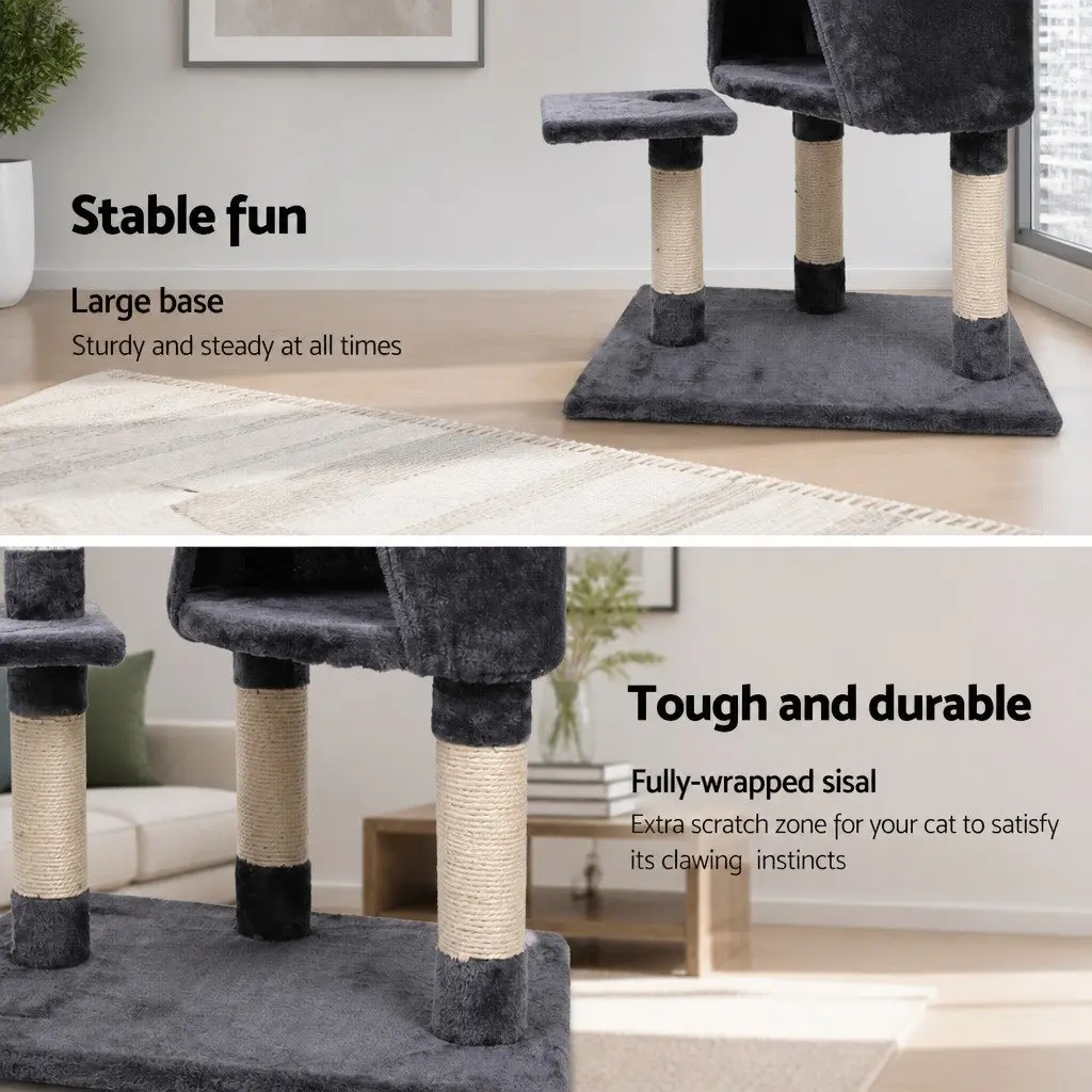 Cat Tree Multi-Level Dark Grey Plush Velvet 120cm Scratching Post Tower Condo House Bed Perch Climb