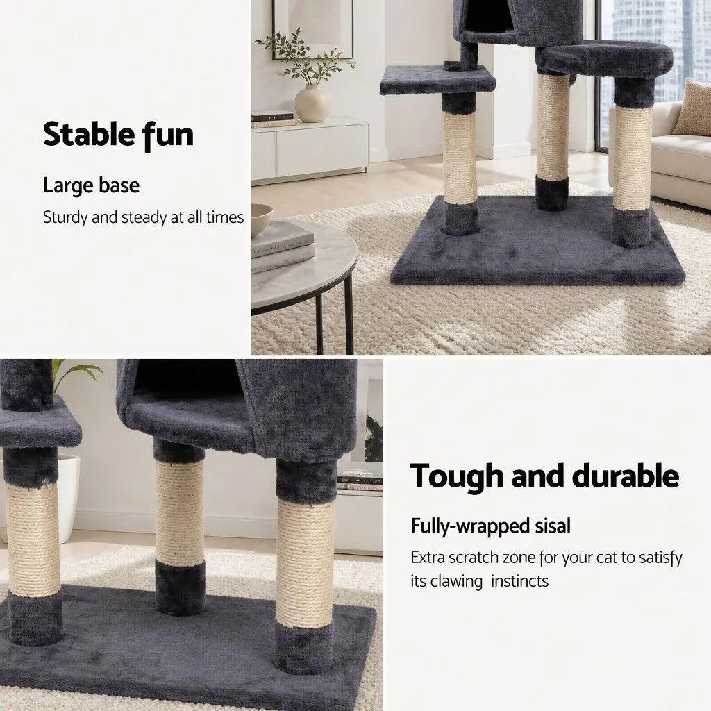 Cat Tree Multi-Level Dark Grey Plush Velvet 120cm Scratching Post Tower Condo House Bed Perch Climb