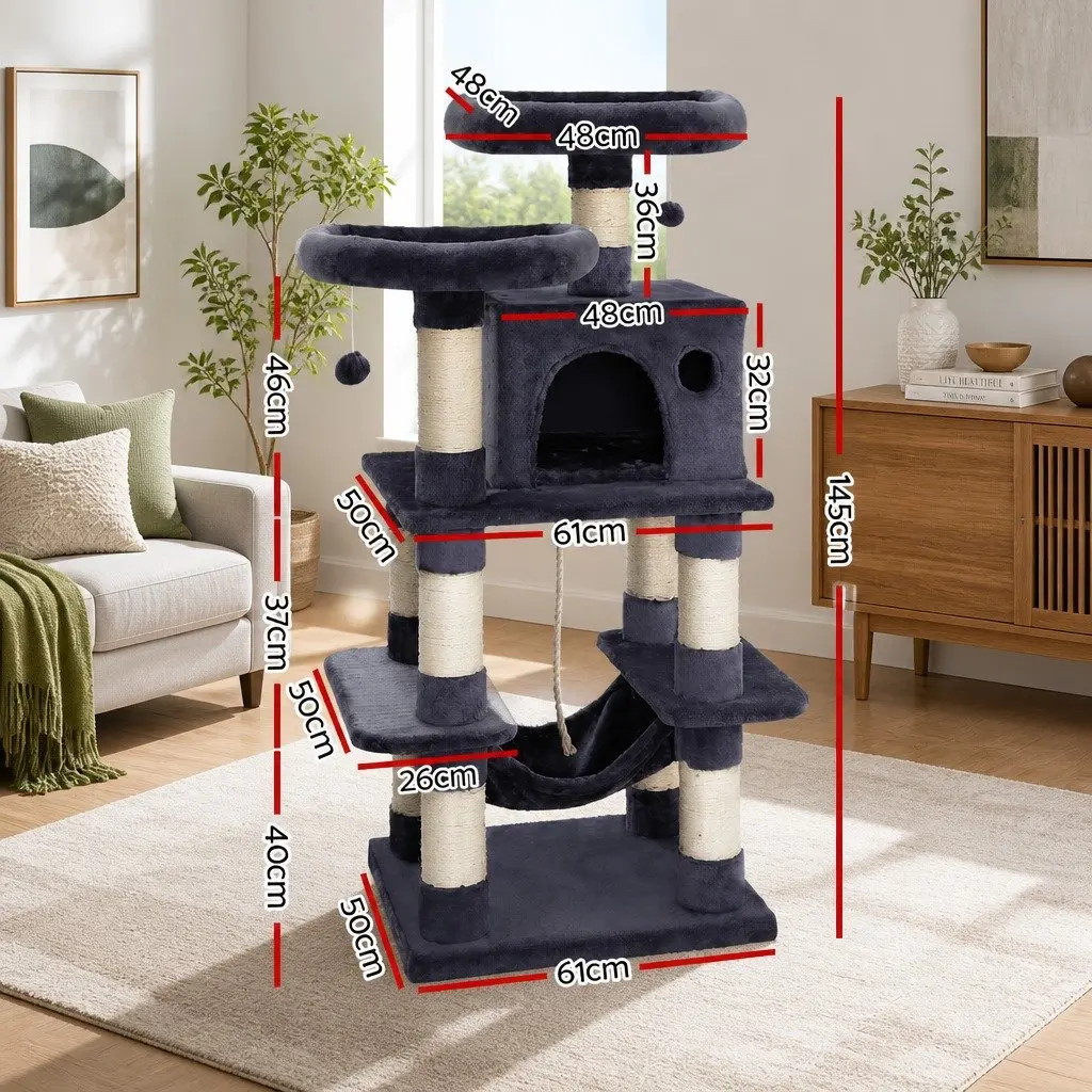Cat Tree Multi-Level Sisal-Wrapped 145cm Grey