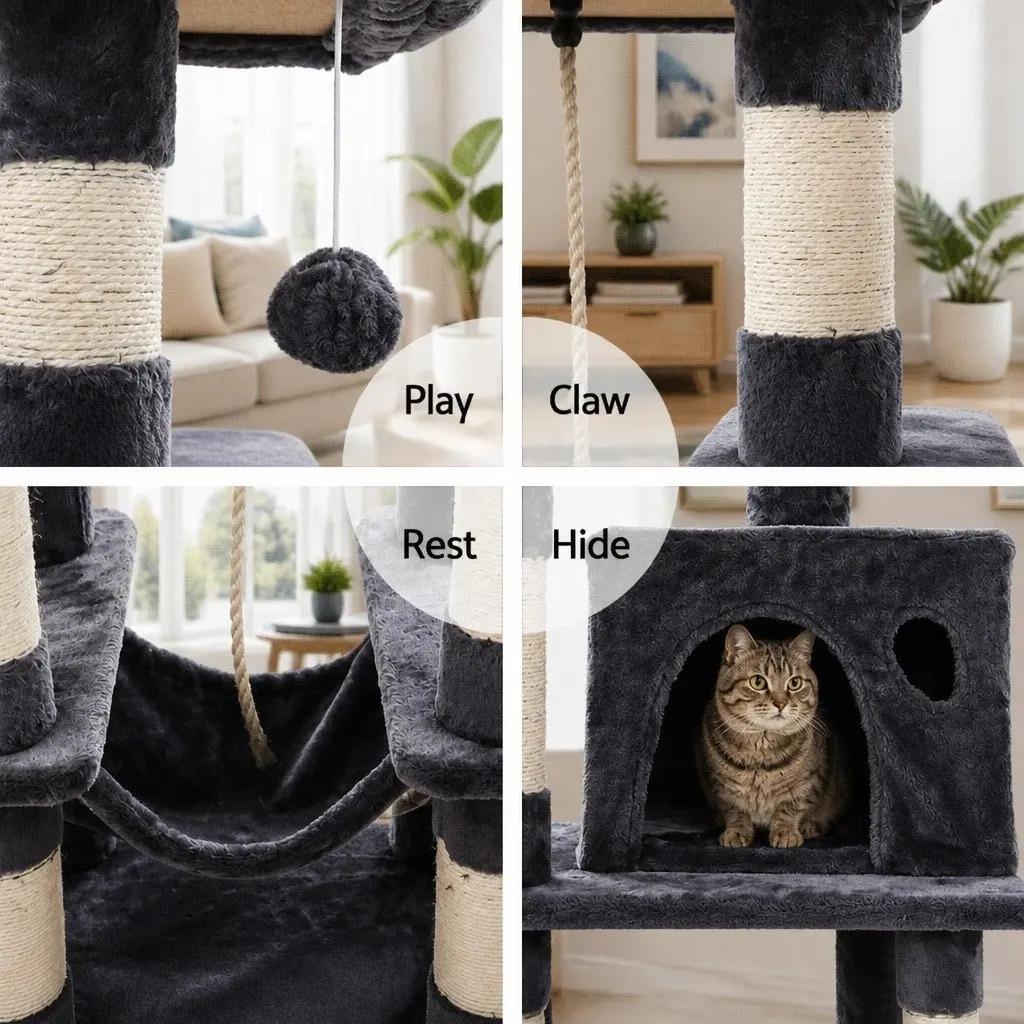 Cat Tree Multi-Level Sisal-Wrapped 145cm Grey
