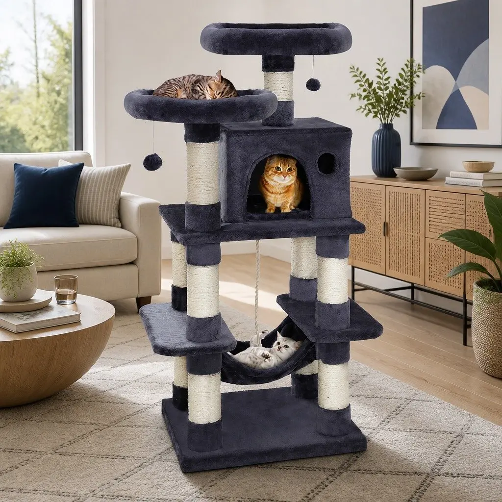 Cat Tree Multi-Level Sisal-Wrapped 145cm Grey