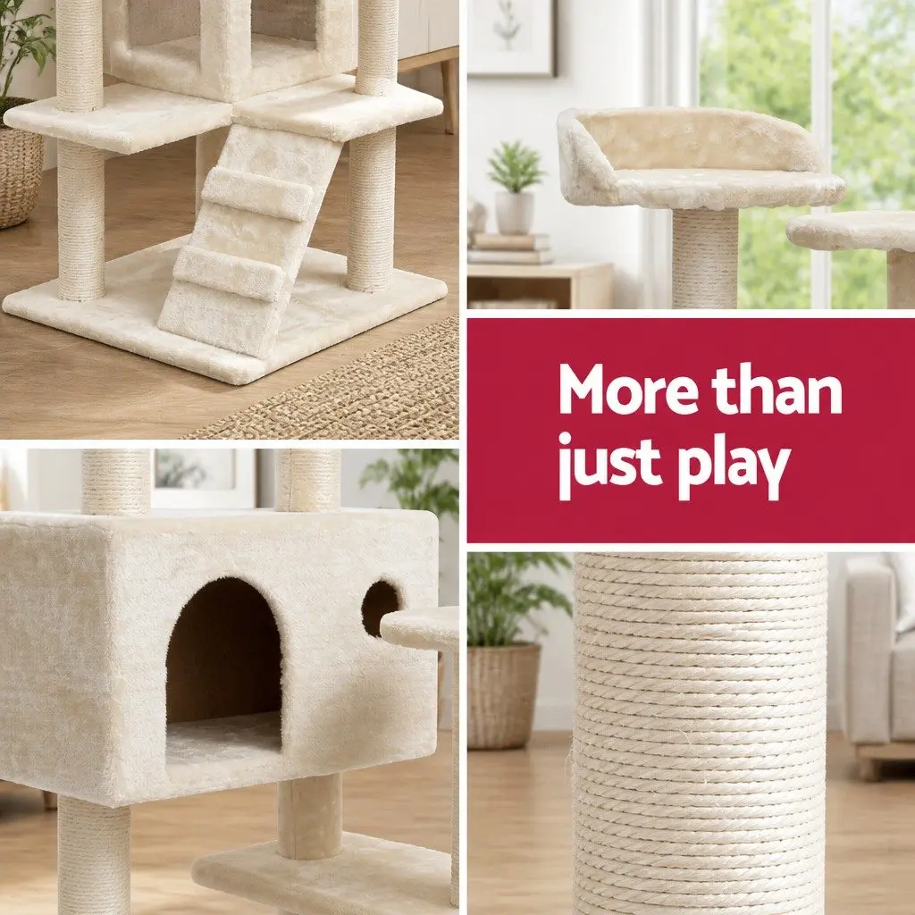 Cat Tree Wooden 134cm Multi-Level Beige