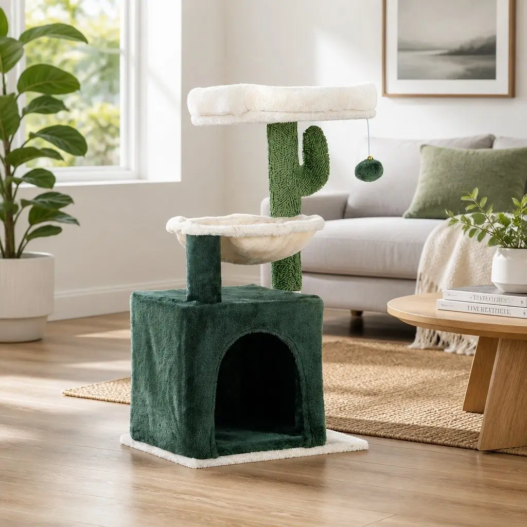 Cat Scratching Post Multi-Level Particleboard Plush Velvet 78cm Green