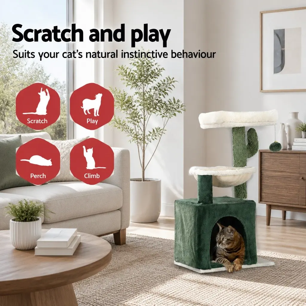 Cat Scratching Post Multi-Level Particleboard Plush Velvet 78cm Green