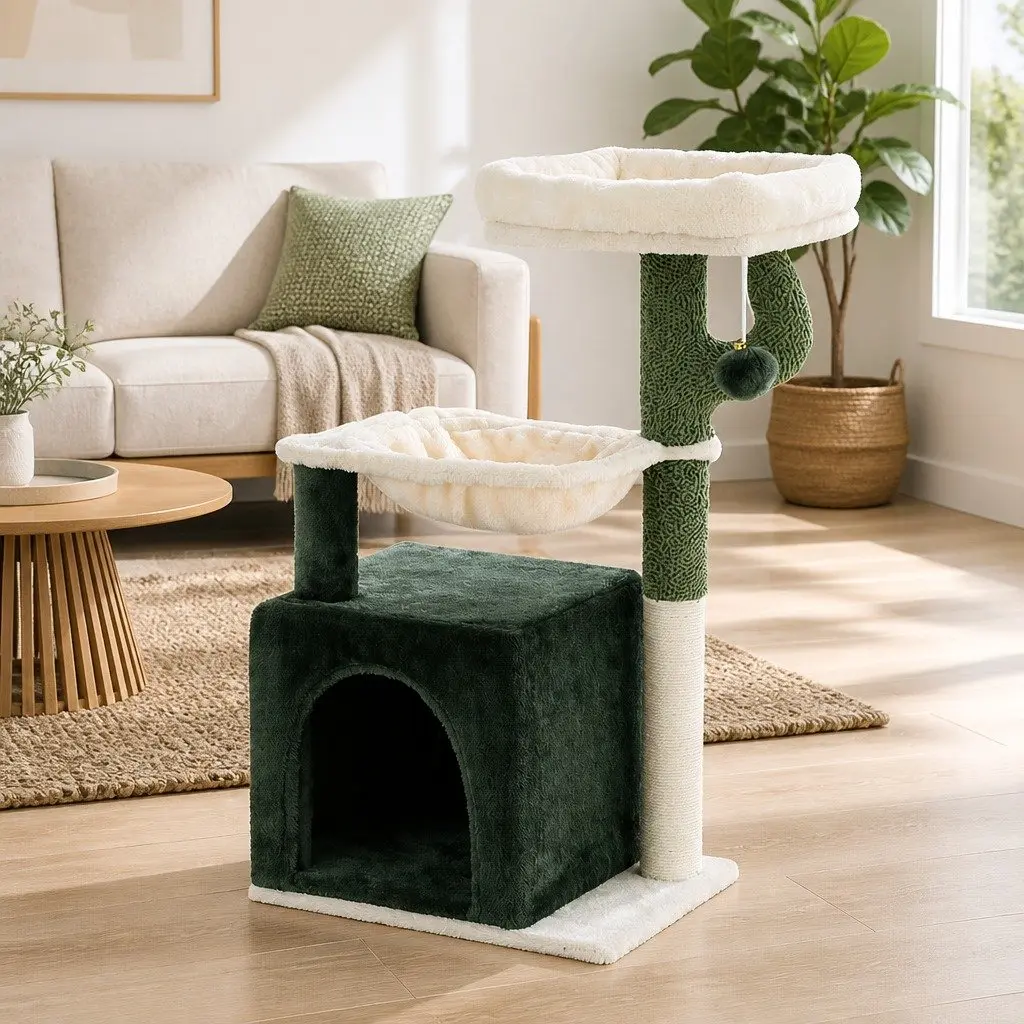 Cat Scratching Post Multi-Level Particleboard Plush Velvet 78cm Green