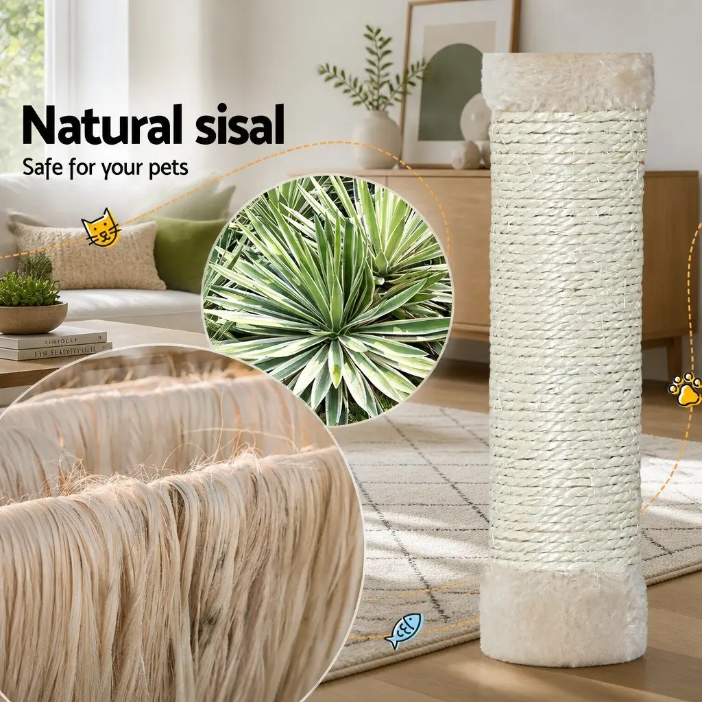 Cat Scratching Post Multi-Level Condo 90cm Beige Plush Velvet Natural Sisal