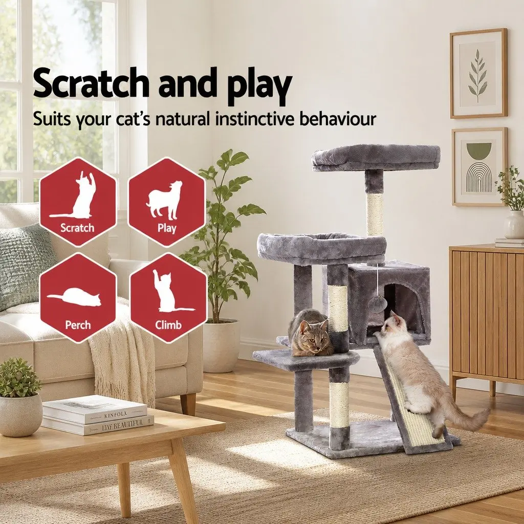 Cat Tree Multi-Level Plush Velvet Scratching Post 103cm Light Grey