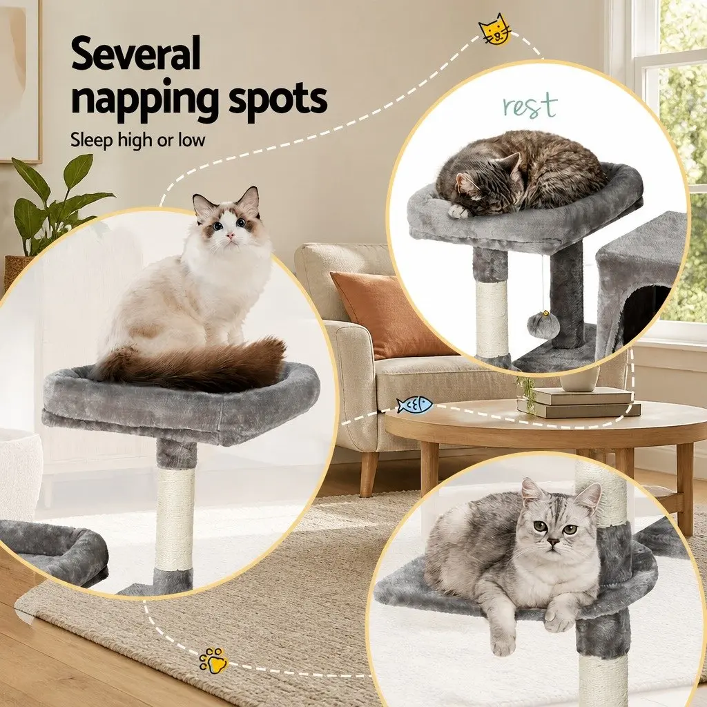 Cat Tree Multi-Level Plush Velvet Scratching Post 103cm Light Grey