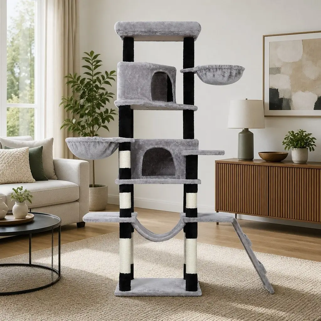 Cat Tree 161cm Tower Scratching Post Condo House Bed Multi-Level Play Grey