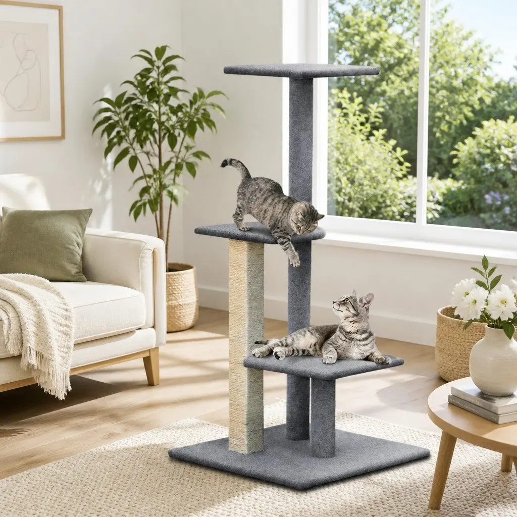Cat Tree Multi-Level Particleboard Plush Velvet 124cm Grey