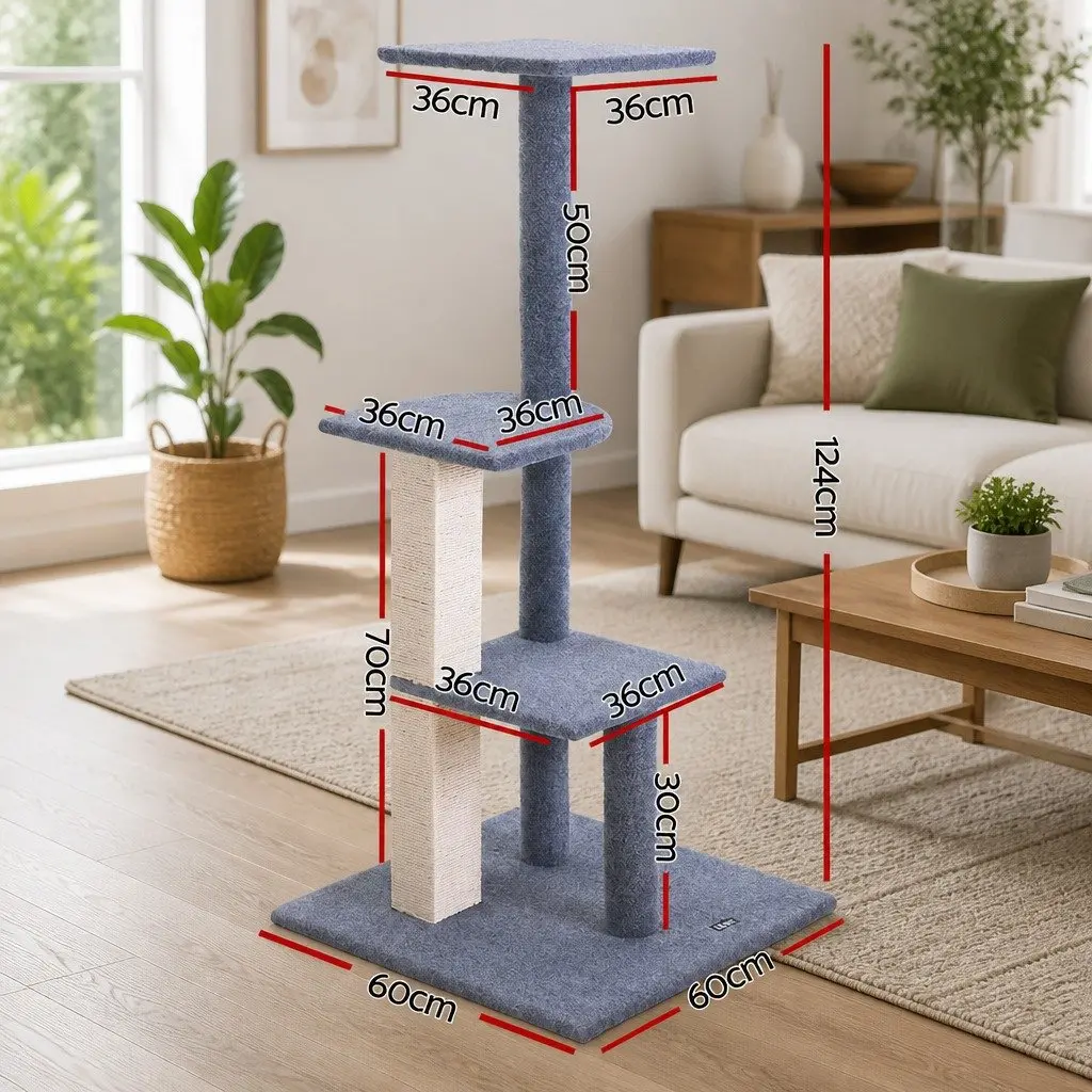 Cat Tree Multi-Level Particleboard Plush Velvet 124cm Grey