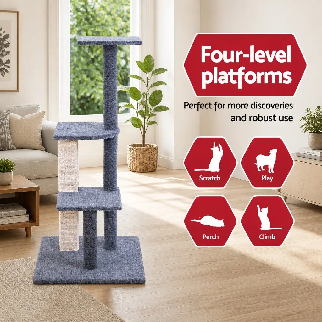 Cat Tree Multi-Level Particleboard Plush Velvet 124cm Grey