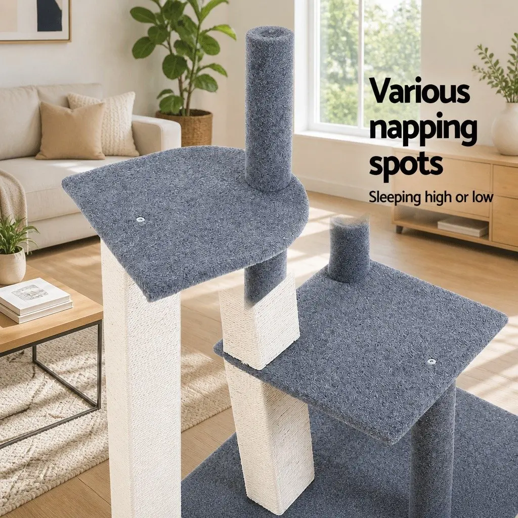 Cat Tree Multi-Level Particleboard Plush Velvet 124cm Grey