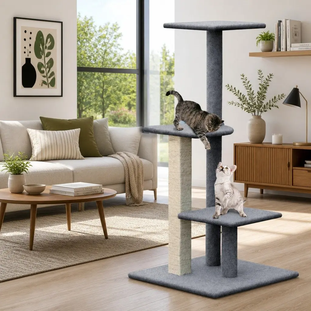Cat Tree Multi-Level Particleboard Plush Velvet 124cm Grey