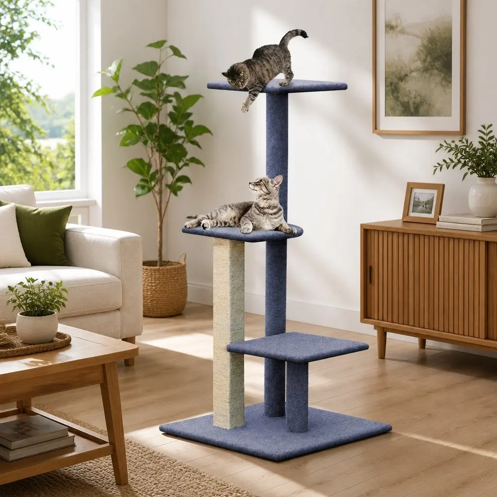 Cat Tree Multi-Level Particleboard Plush Velvet 124cm Grey