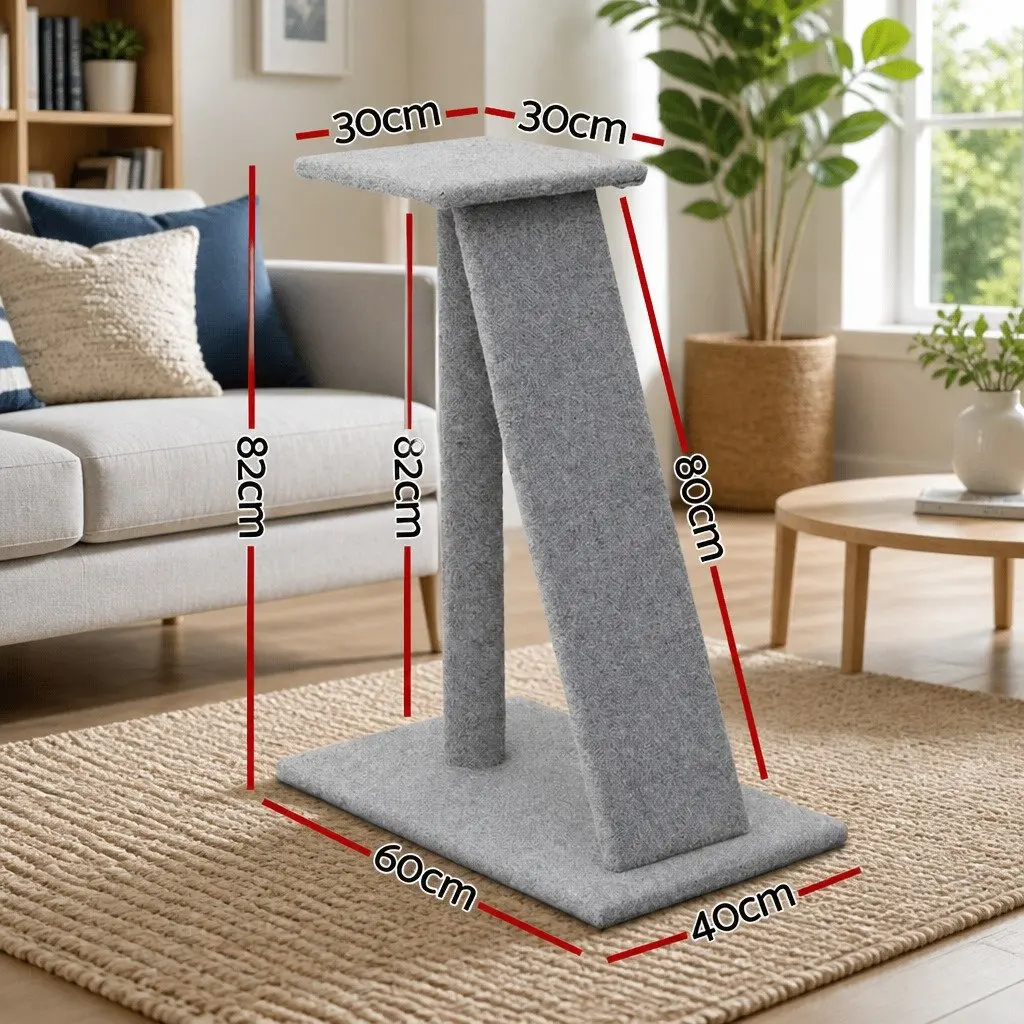 Cat Scratching Post Tower Particleboard 82cm Grey Plush Velvet