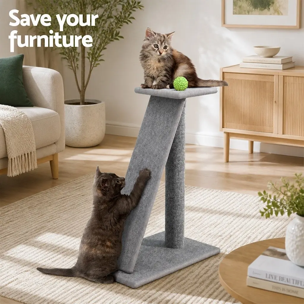 Cat Scratching Post Tower Particleboard 82cm Grey Plush Velvet