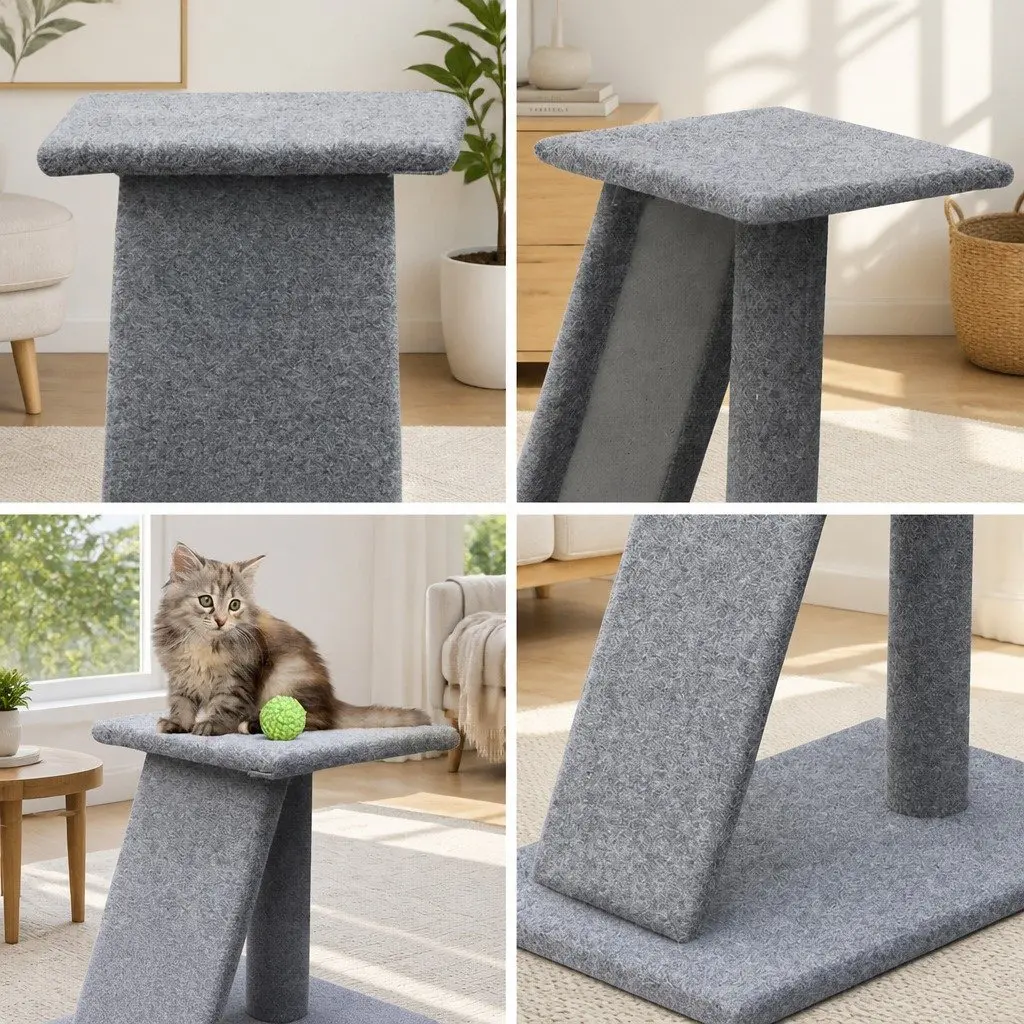 Cat Scratching Post Tower Particleboard 82cm Grey Plush Velvet