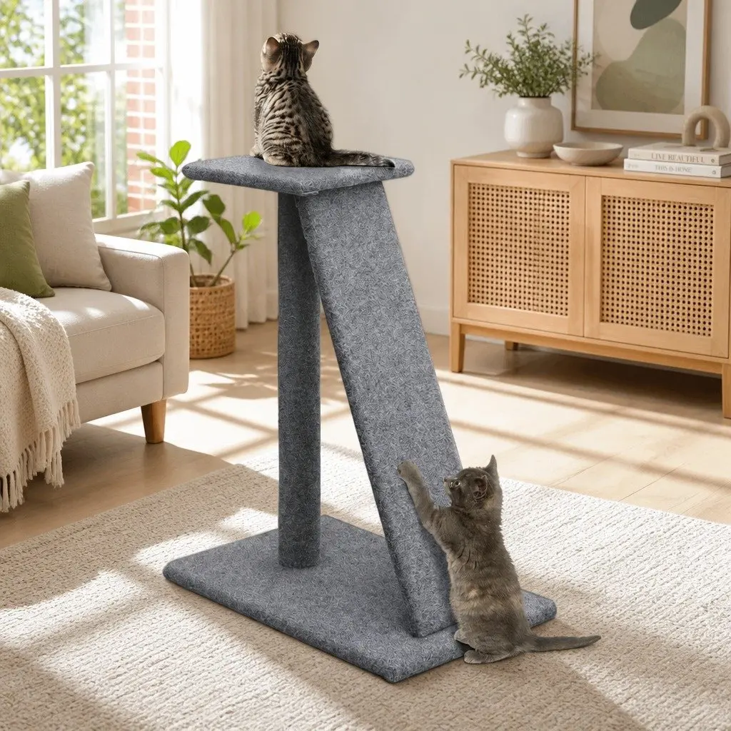 Cat Scratching Post Tower Particleboard 82cm Grey Plush Velvet