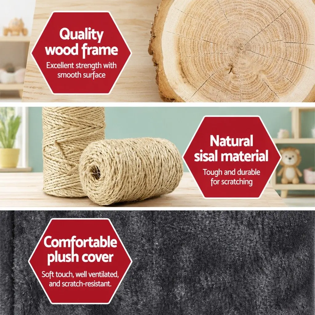Cat Tree Multi-Level Wooden Frame 171cm Tall Dark Grey Scratching Post with Hammock Bed Cube and Rope Toys