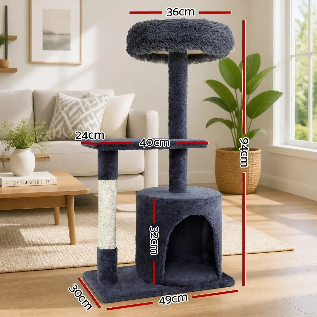 Cat Tree Multi-Level Scratching Post Condo 94cm Grey