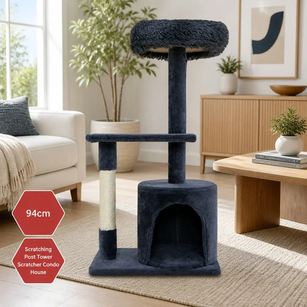Cat Tree Multi-Level Scratching Post Condo 94cm Grey