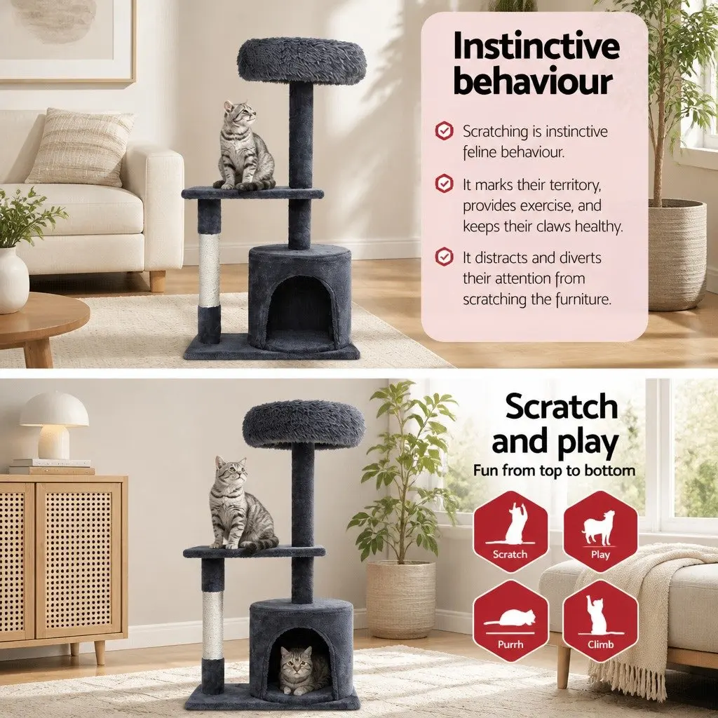Cat Tree Multi-Level Scratching Post Condo 94cm Grey