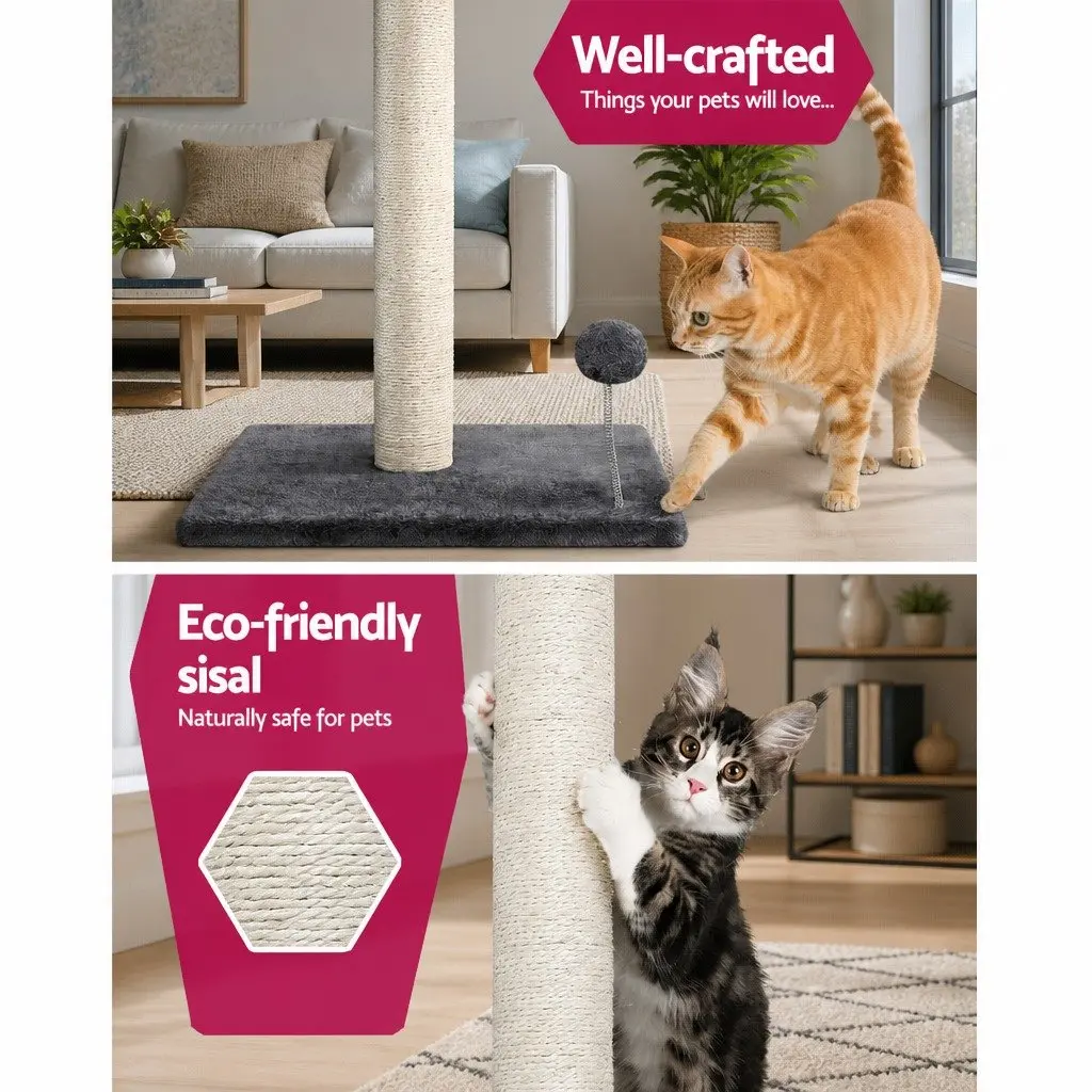 Cat Tree Indoor Use Condo House Scratching Post Tower 105cm Grey Plush Velvet