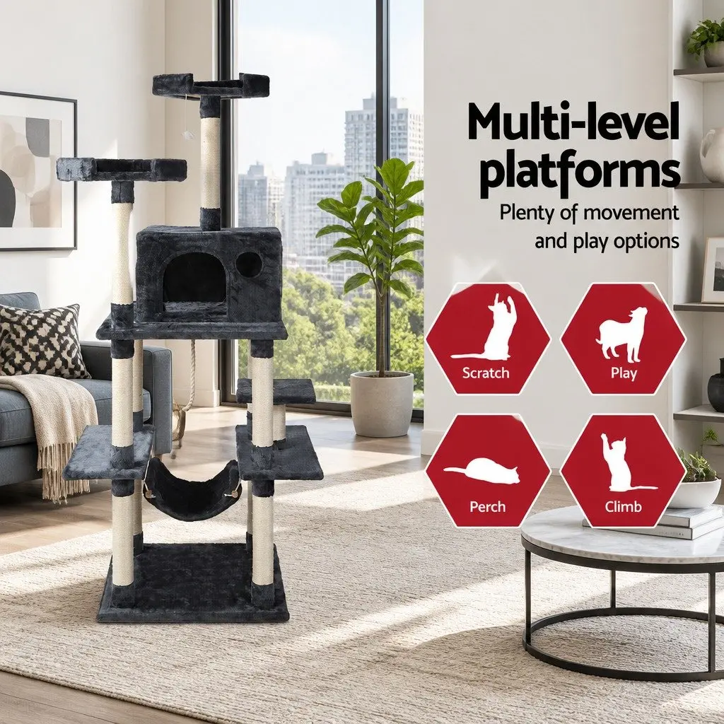 Cat Scratching Post Multi-Level 184cm Plush Velvet Dark Grey