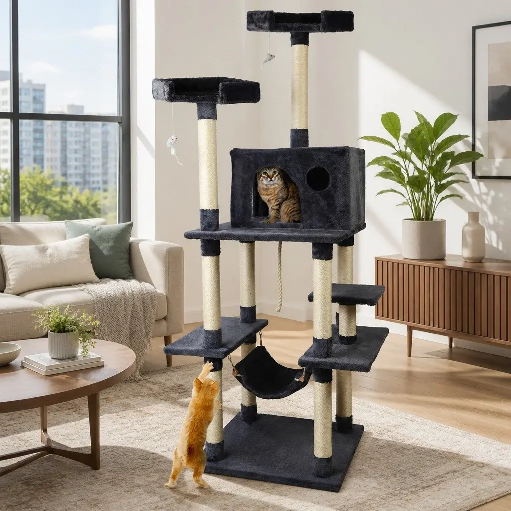 Cat Scratching Post Multi-Level 184cm Plush Velvet Dark Grey