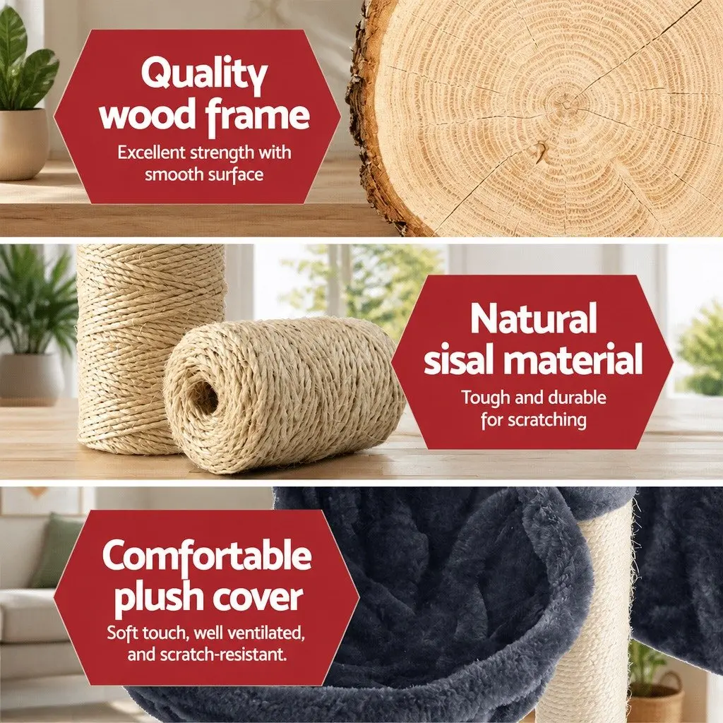 Cat Tree Multi-Level Particleboard Plush Velvet 244cm Tall Grey