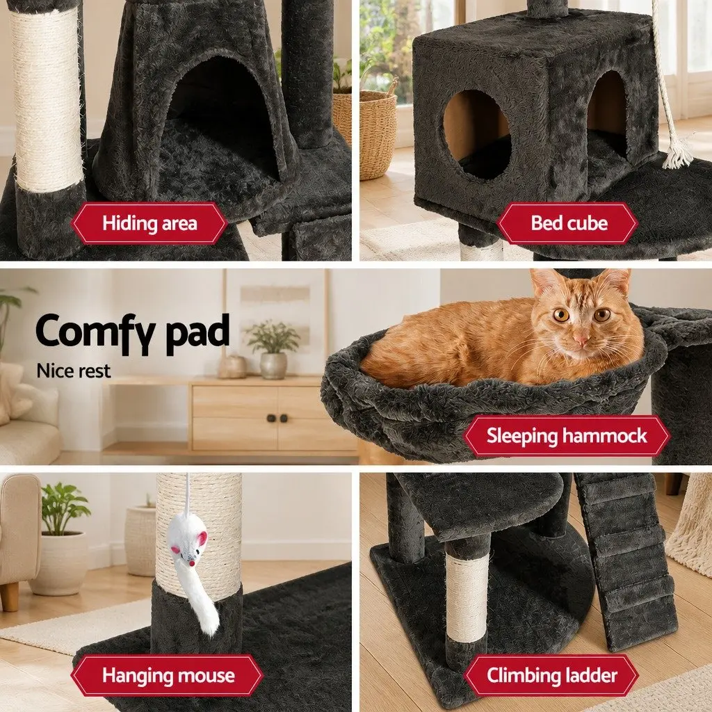 Cat Tree Tower Multi-level Sisal Plush 193cm Grey