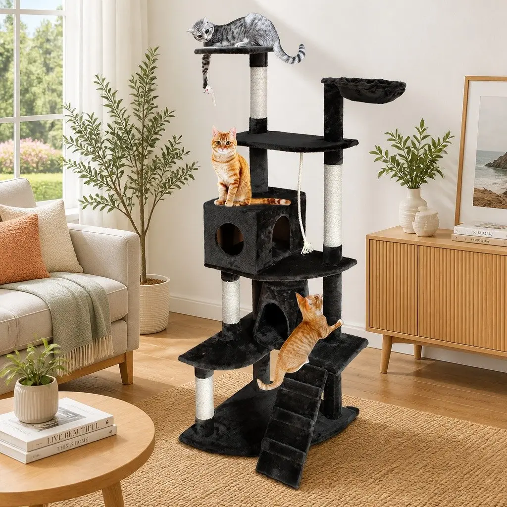 Cat Tree Tower Multi-level Sisal Plush 193cm Grey
