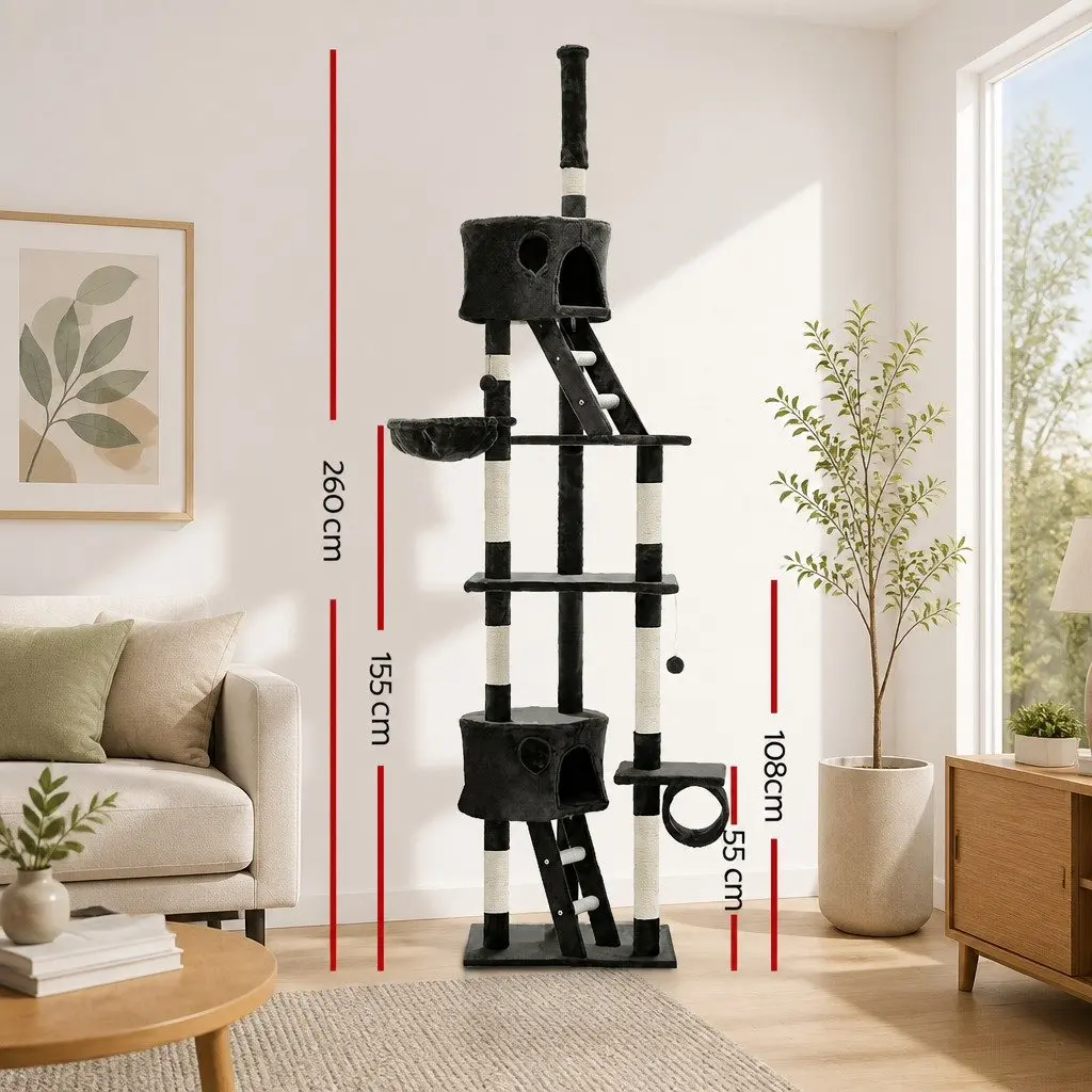 Cat Tree Particleboard Plush Velvet 260cm Grey