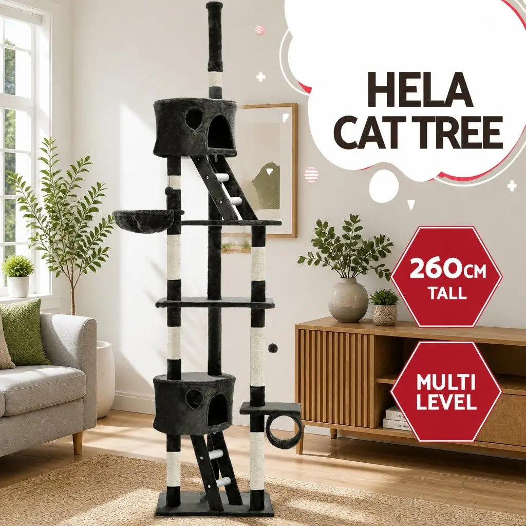 Cat Tree Particleboard Plush Velvet 260cm Grey