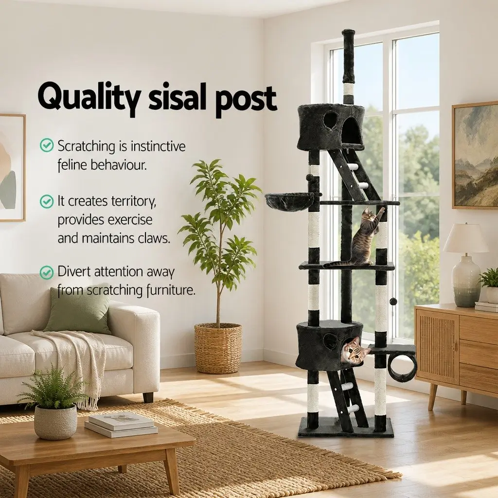 Cat Tree Particleboard Plush Velvet 260cm Grey