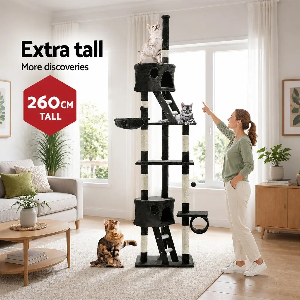 Cat Tree Particleboard Plush Velvet 260cm Grey