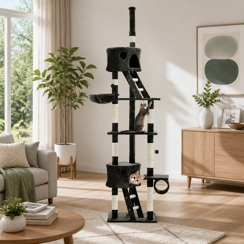 Cat Tree Particleboard Plush Velvet 260cm Grey