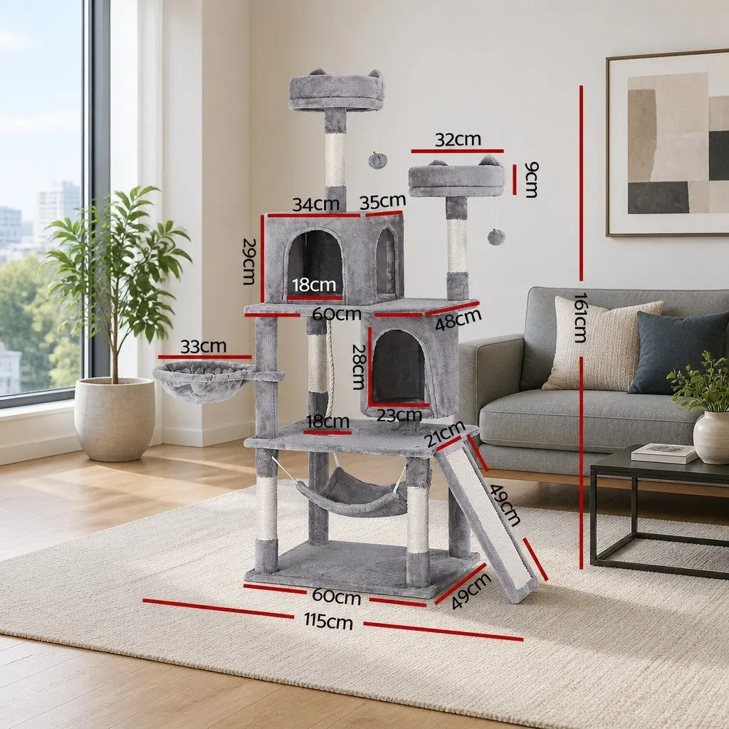 Cat Tree Multi-Level Wooden 161cm Light Grey Scratching Post Condo House