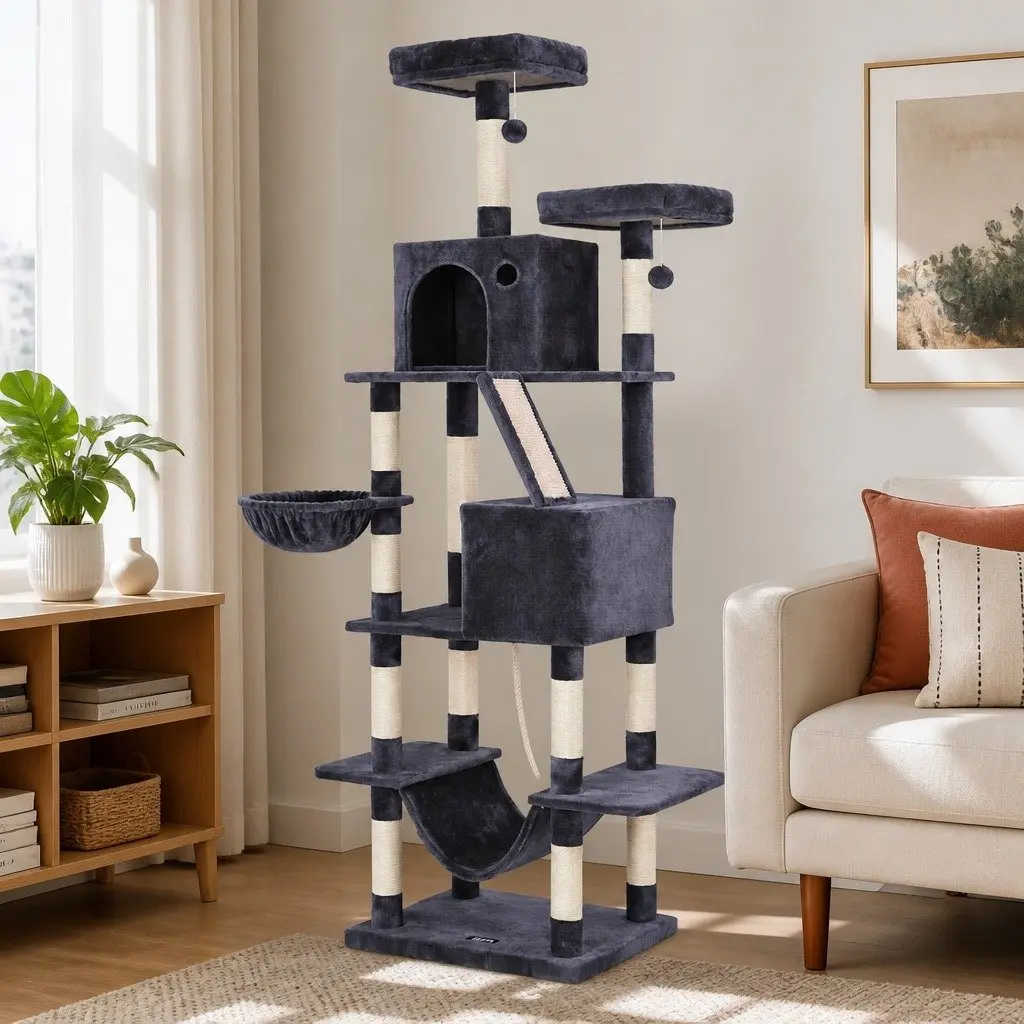 Cat Tree Multi-Level Plush 206cm Grey