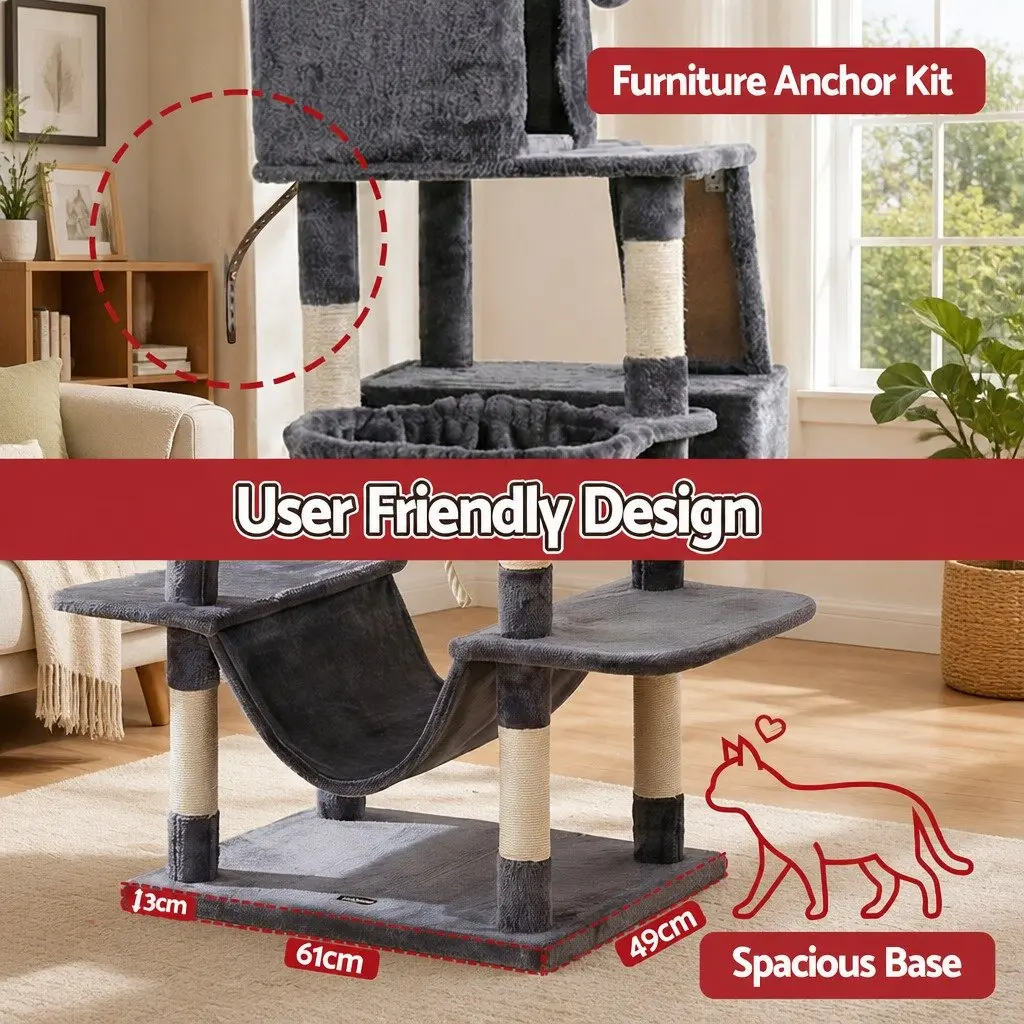 Cat Tree Multi-Level Plush 206cm Grey