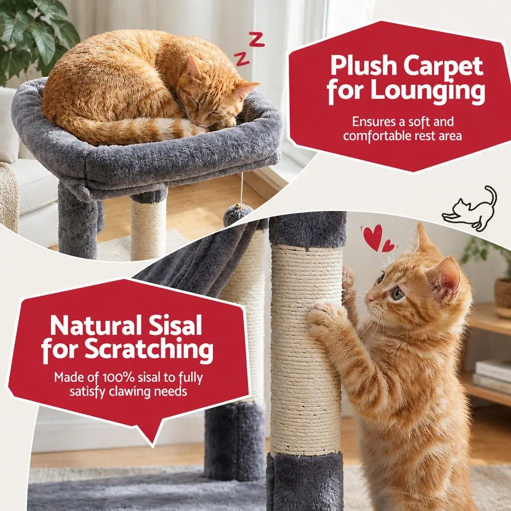 Cat Tree Multi-Level Plush 206cm Grey