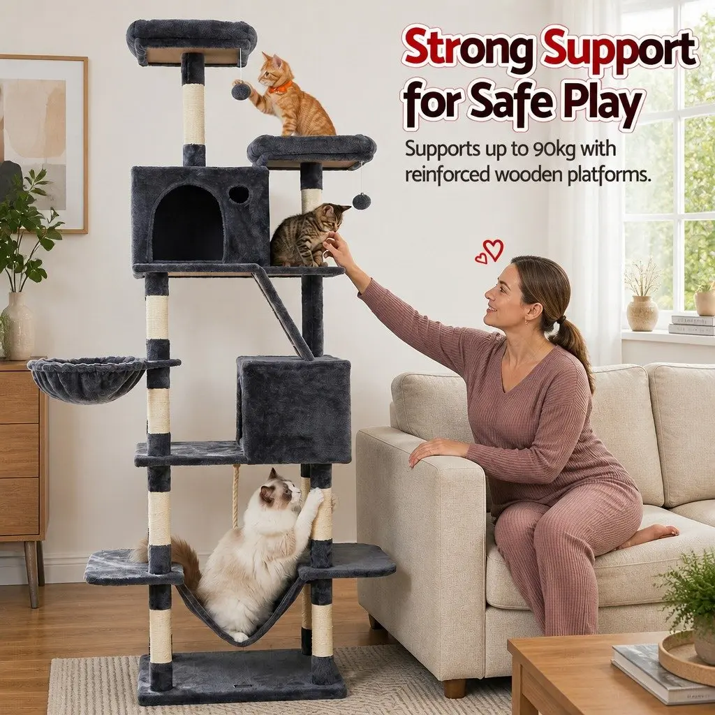 Cat Tree Multi-Level Plush 206cm Grey