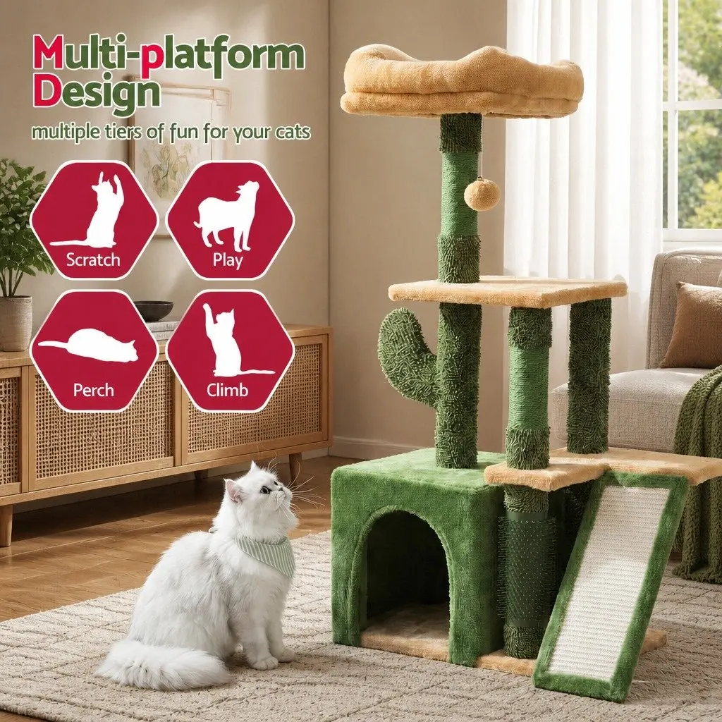 Cat Tree Tower 101cm Scratching Post Multi-Level Platform Furniture Green House