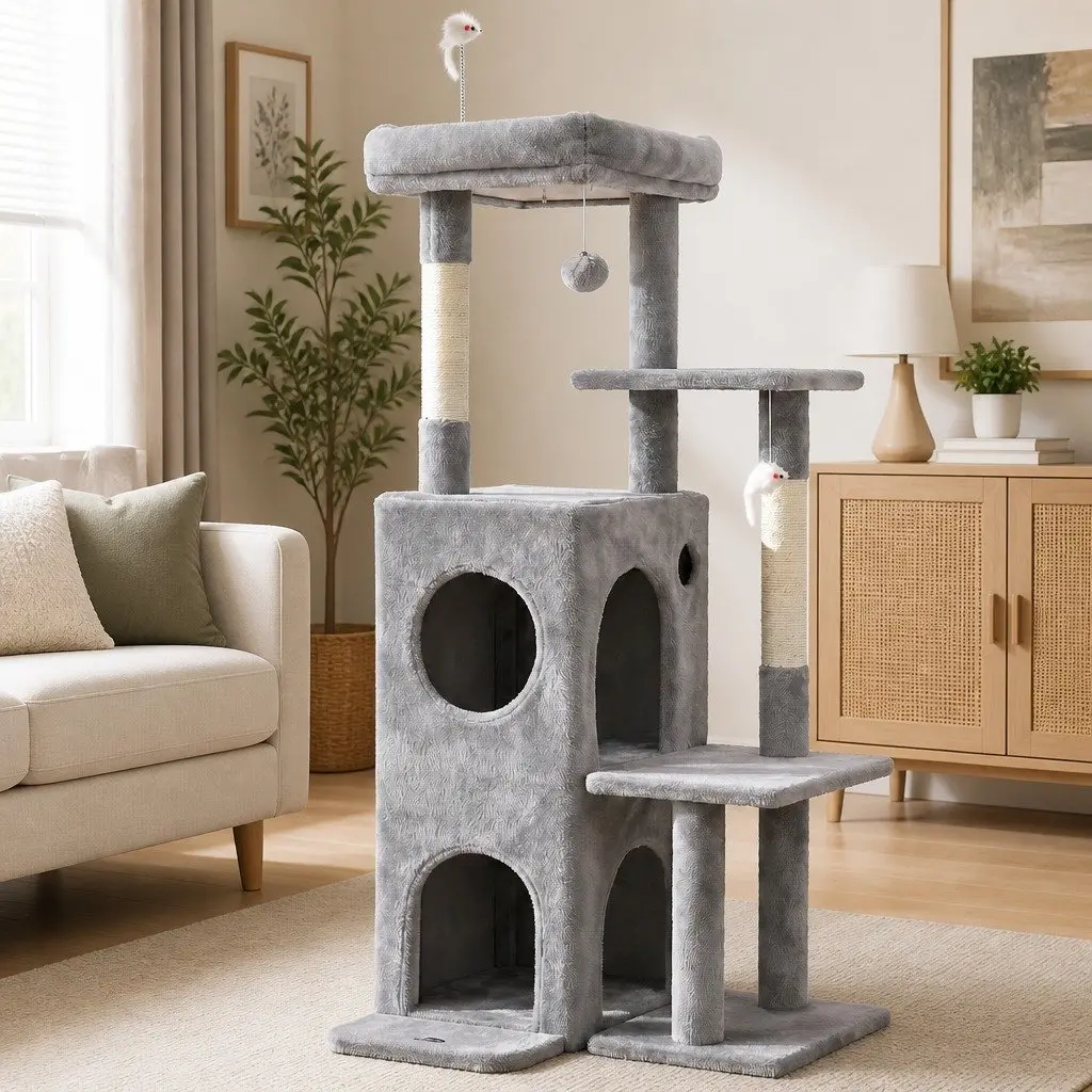 Cat Tree Tower 127cm Scratching Post Multi-Level Platforms Perches Hideouts