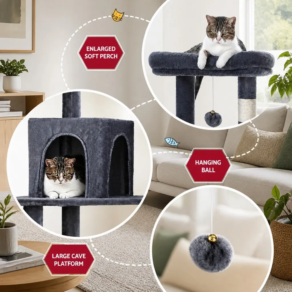 Cat Tree Tower Scratching Post Multi-Level 138cm Dark Grey