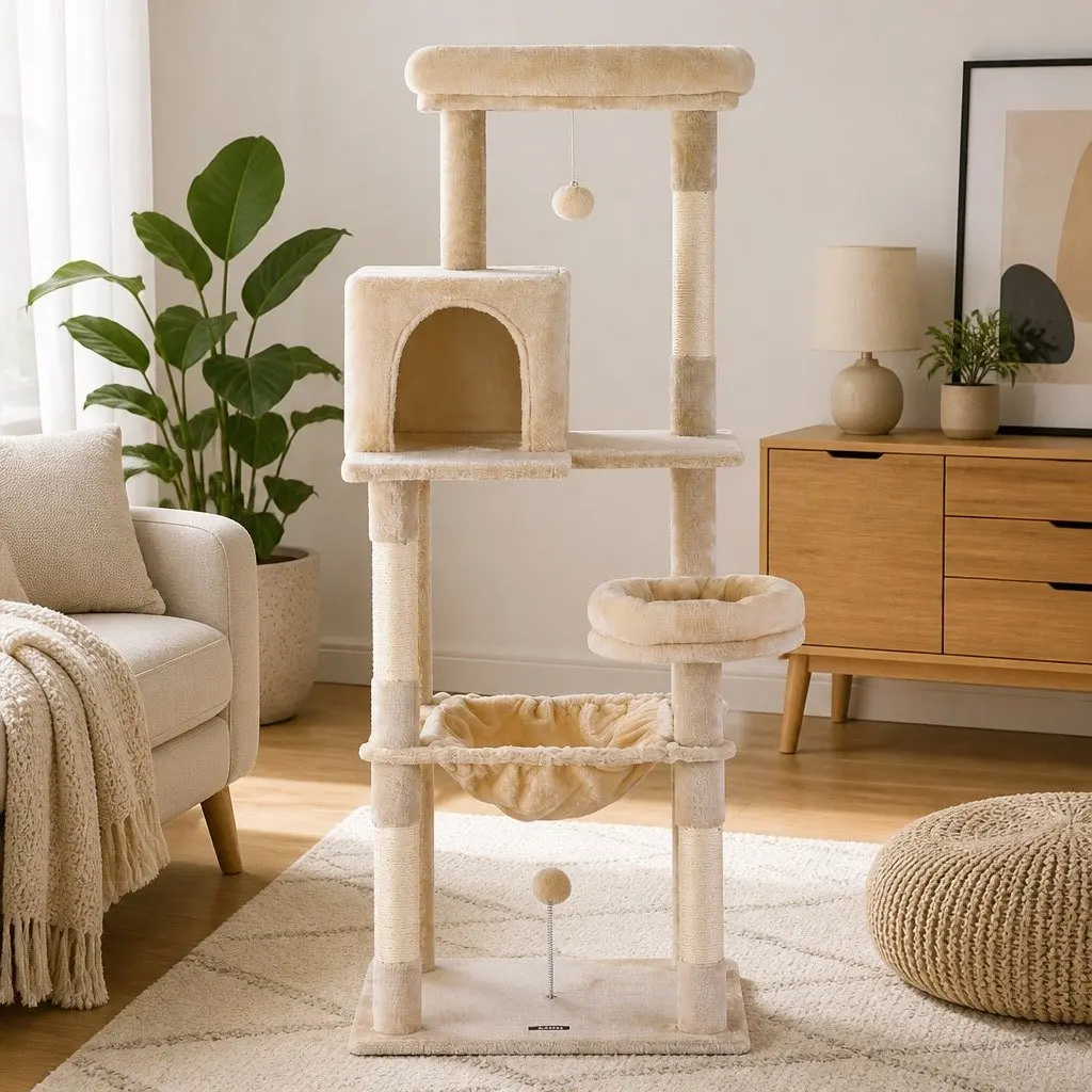 Cat Tree Multi-Level Particleboard 143cm Beige