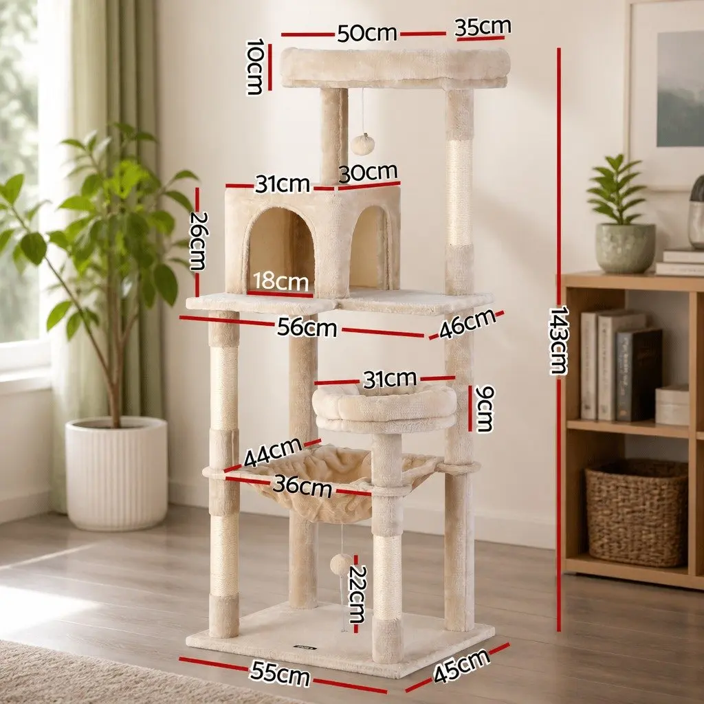 Cat Tree Multi-Level Particleboard 143cm Beige