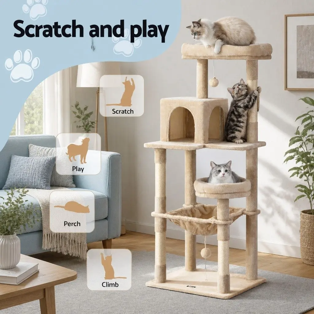 Cat Tree Multi-Level Particleboard 143cm Beige