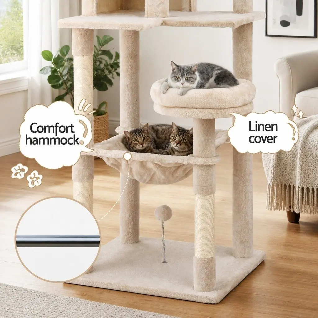 Cat Tree Multi-Level Particleboard 143cm Beige